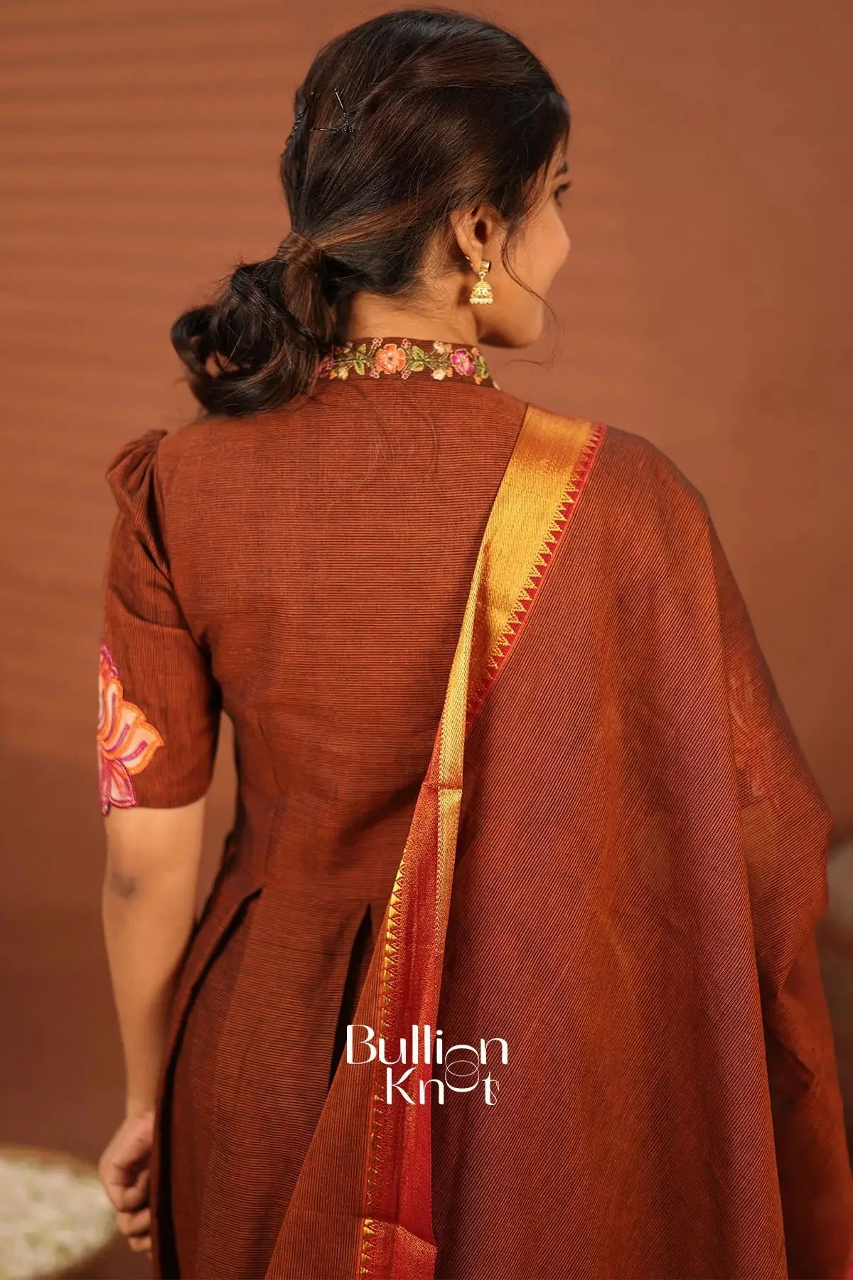 Rutuja Brown Handloom Kurta Set - 3 Piece for Festive Occasions - Image 5