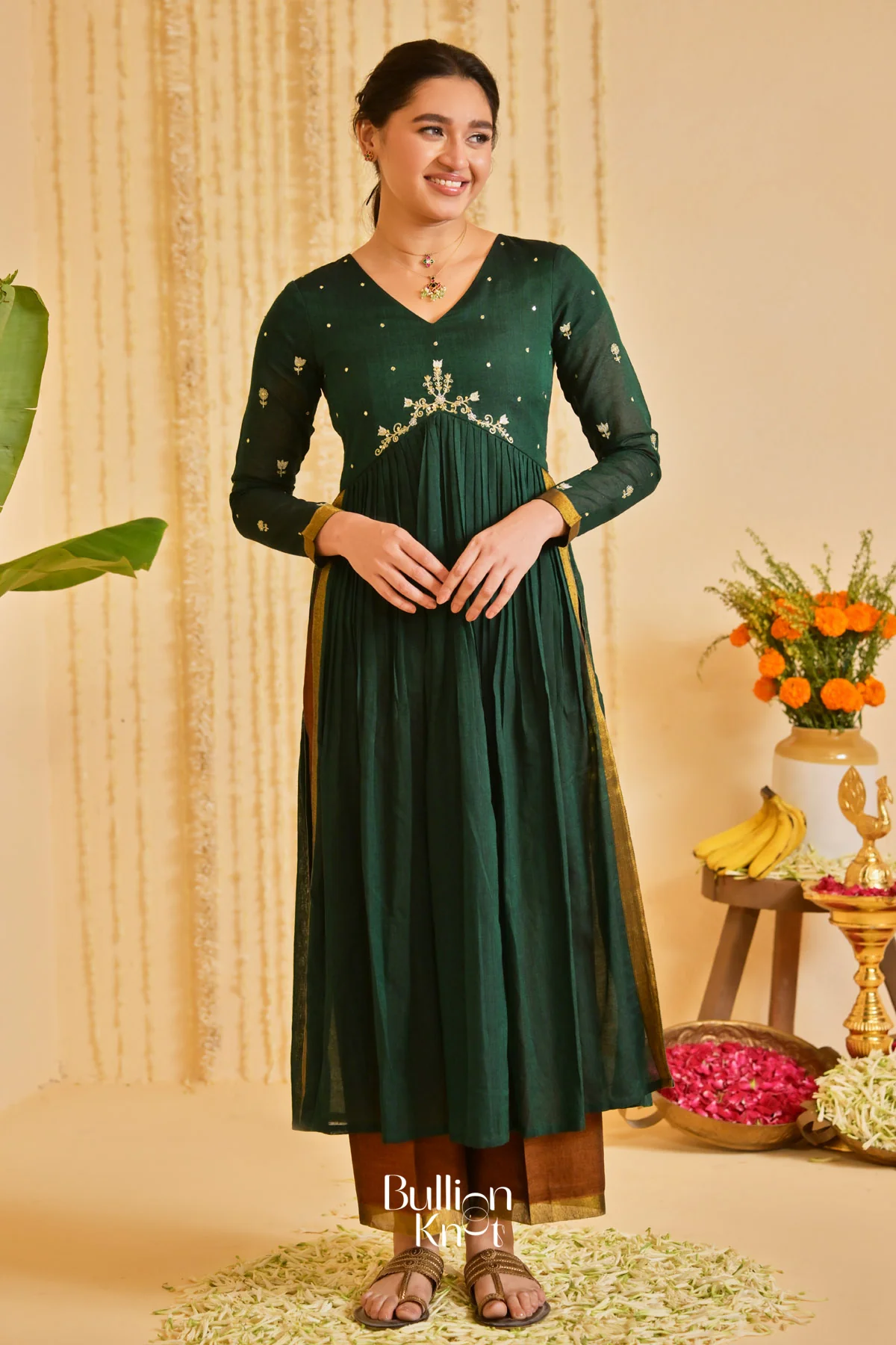 Saanjh Green  handwork Alia Cut Kurta Set - Image 4