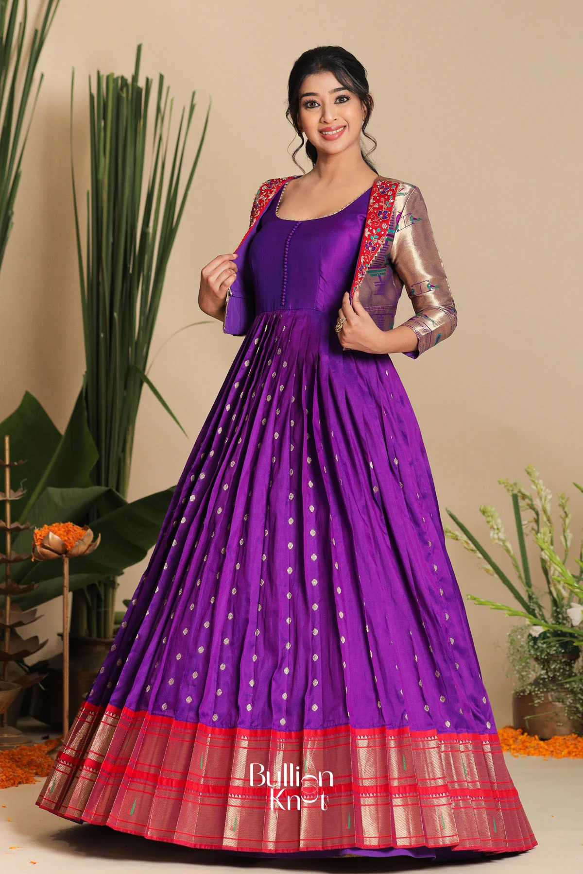 Sachika Pethani Banarasi Jacket Purple Gown Dress - Image 3