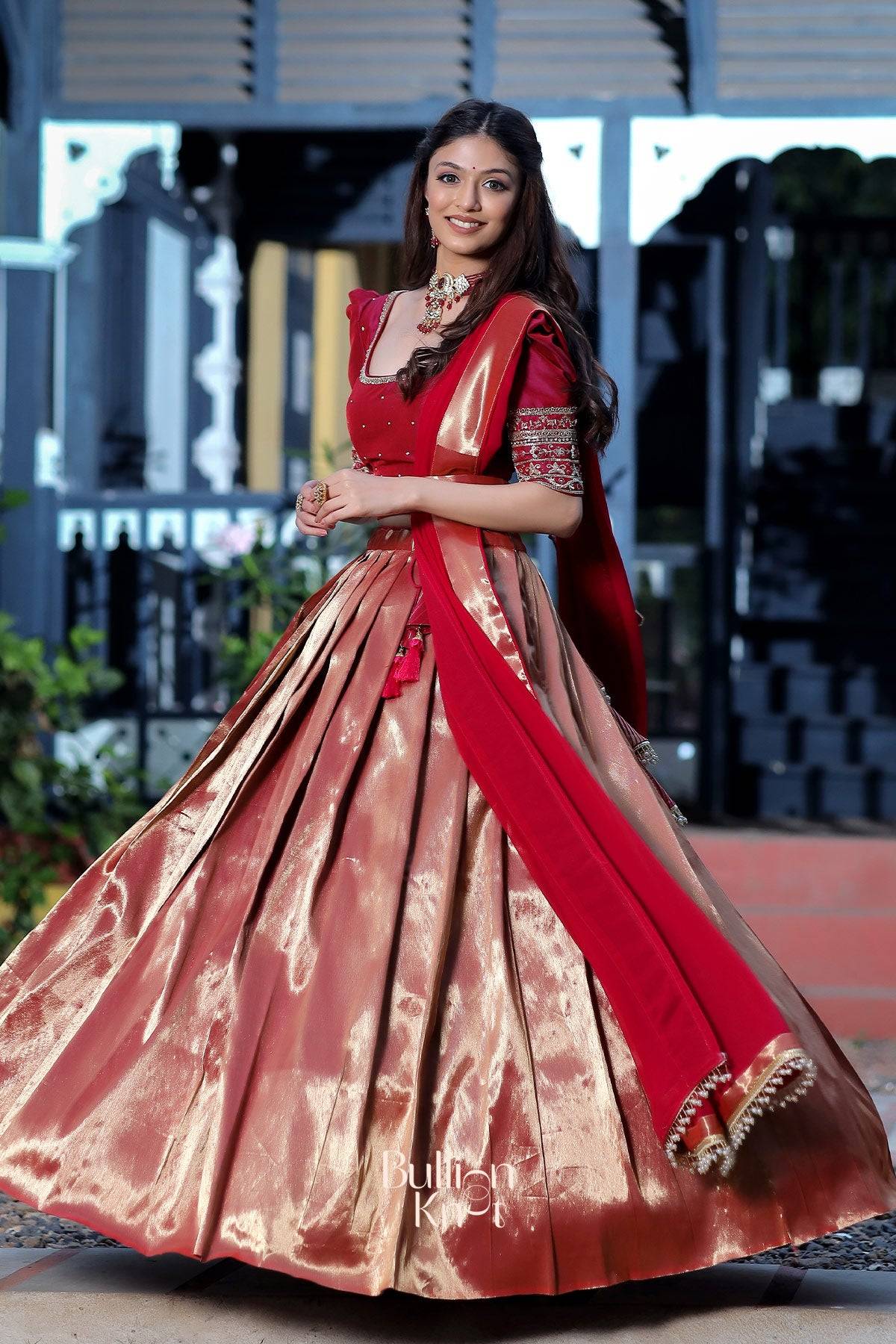 Saffron Banarasi Wine Lehenga Set - Image 6