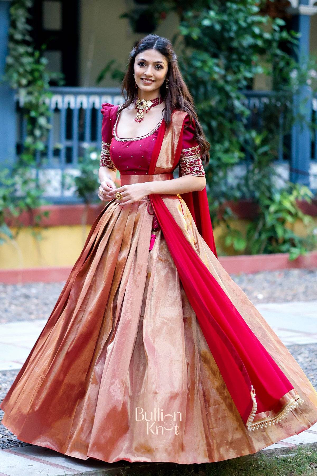 Saffron Banarasi Wine Lehenga Set - Image 7