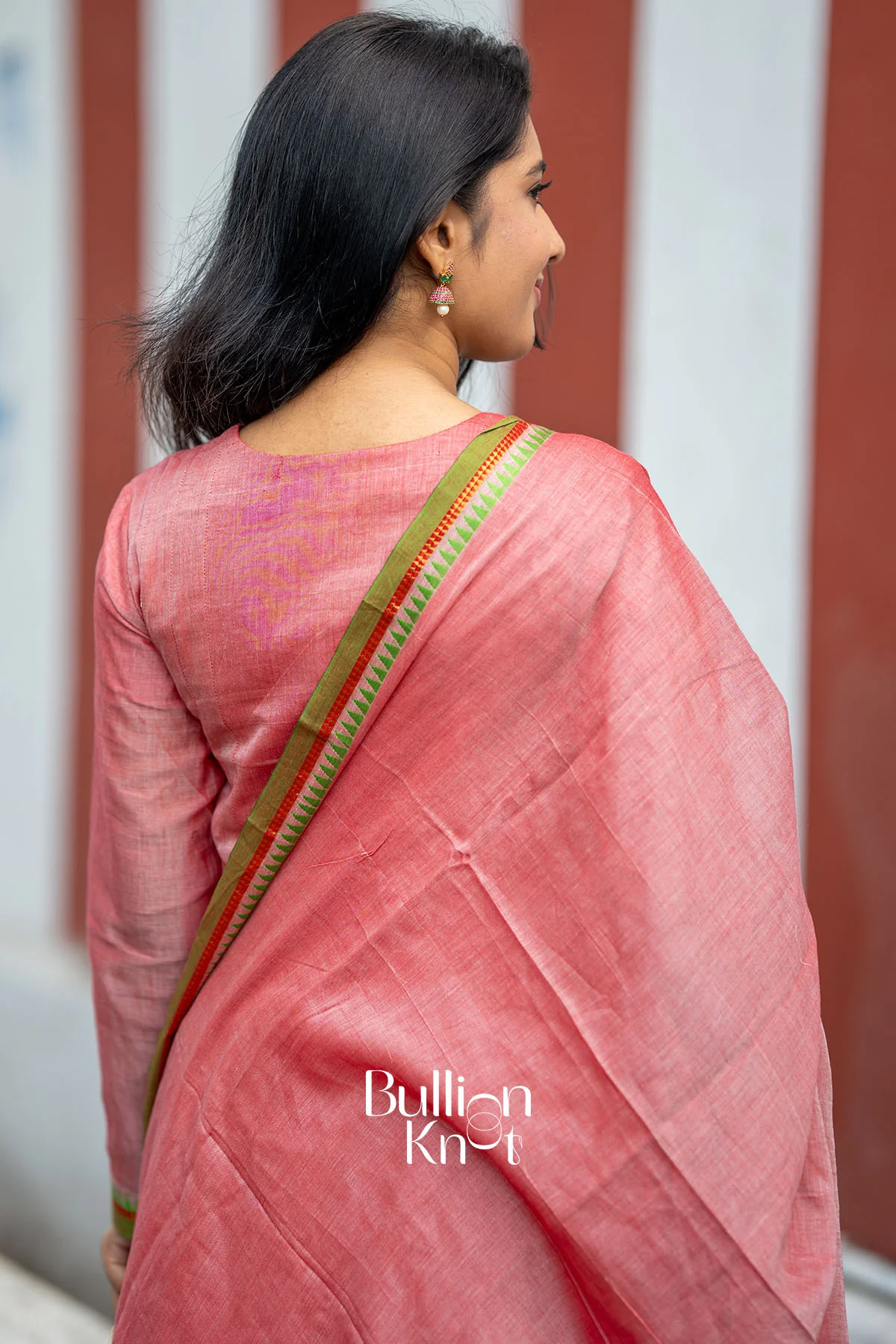 Samaira Handloom Anarkali Coral Pink Dress Set - Image 4
