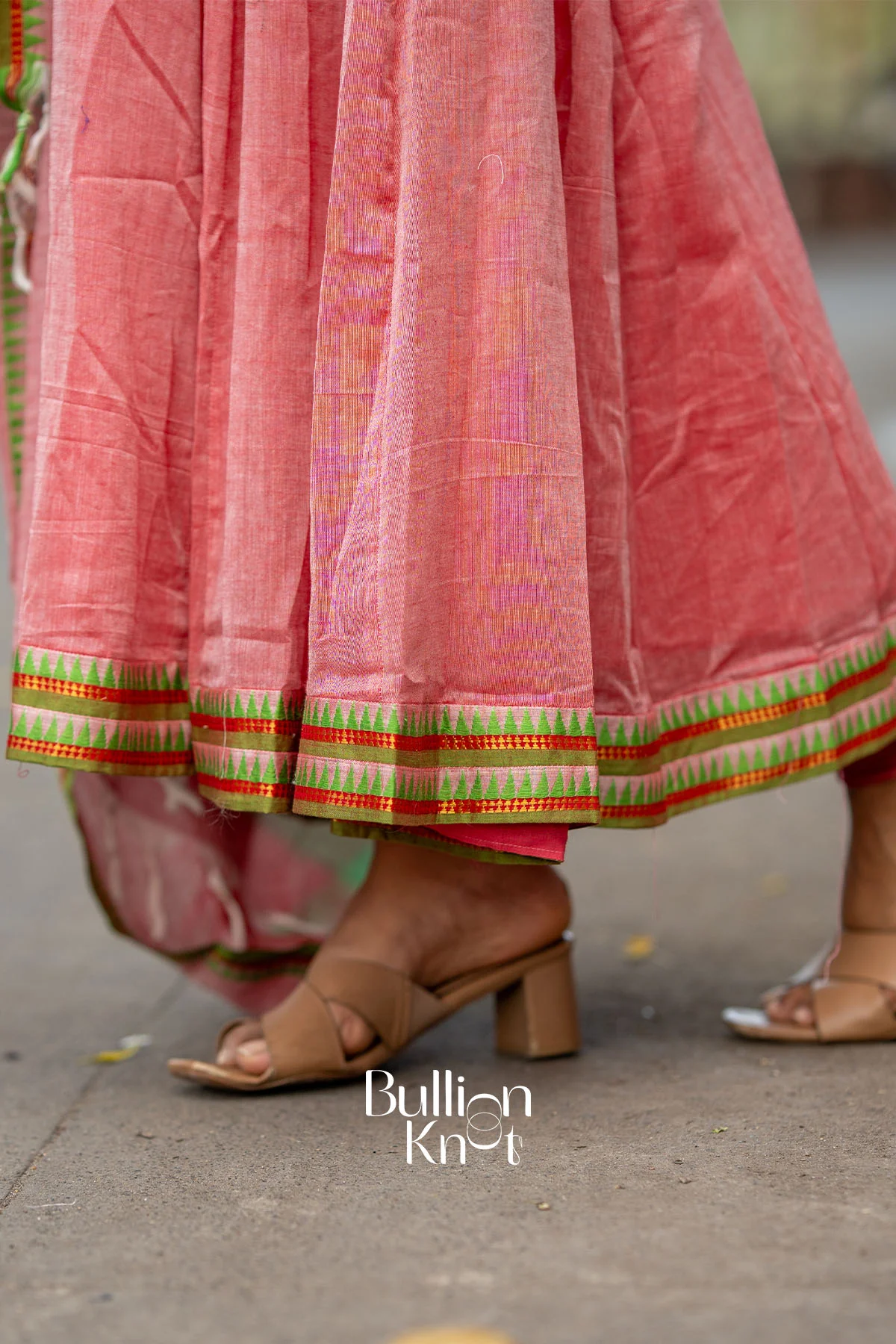 Samaira Handloom Anarkali Coral Pink Dress Set - Image 6