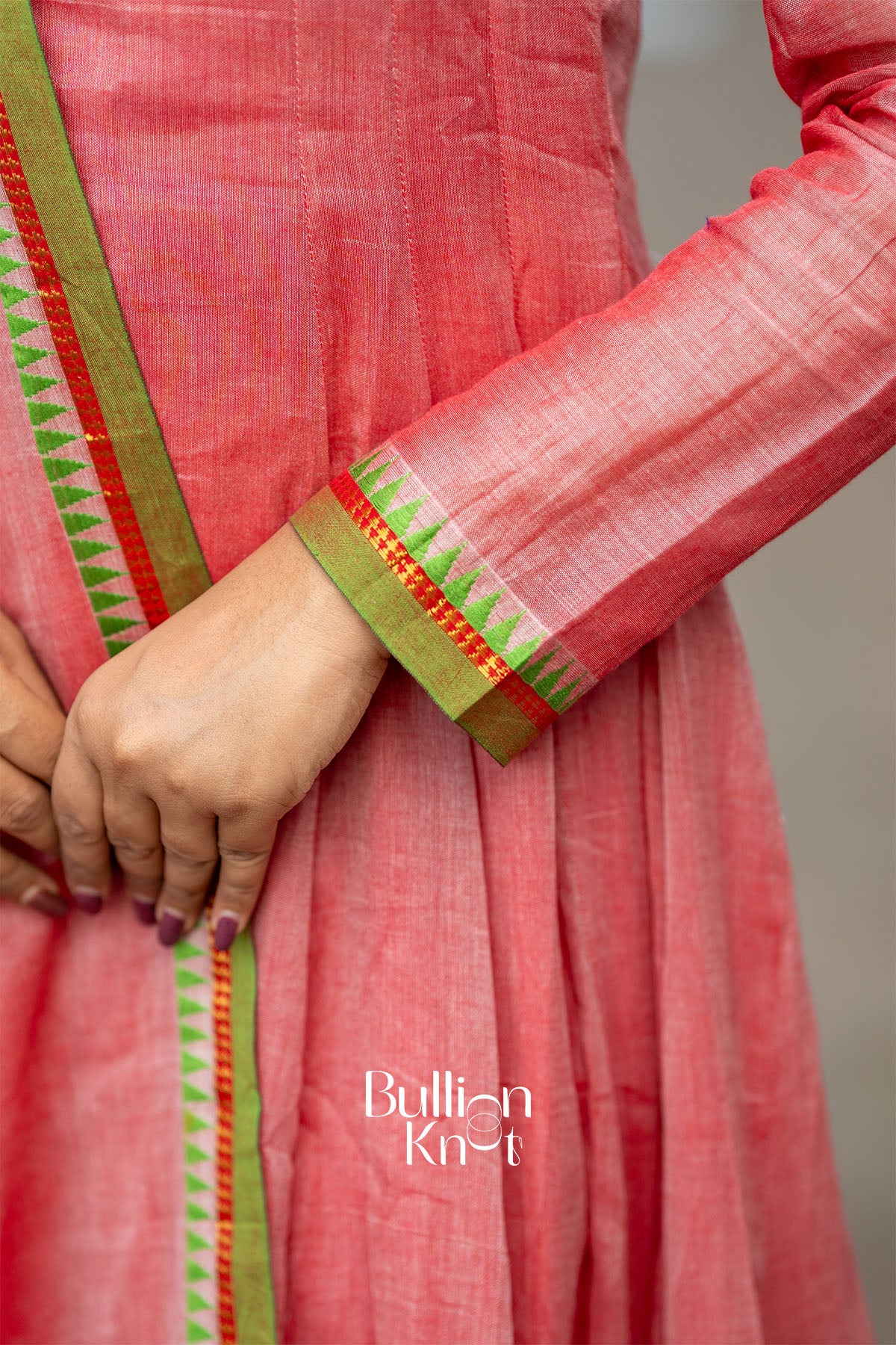 Samaira Handloom Anarkali Coral Pink Dress Set - Image 7