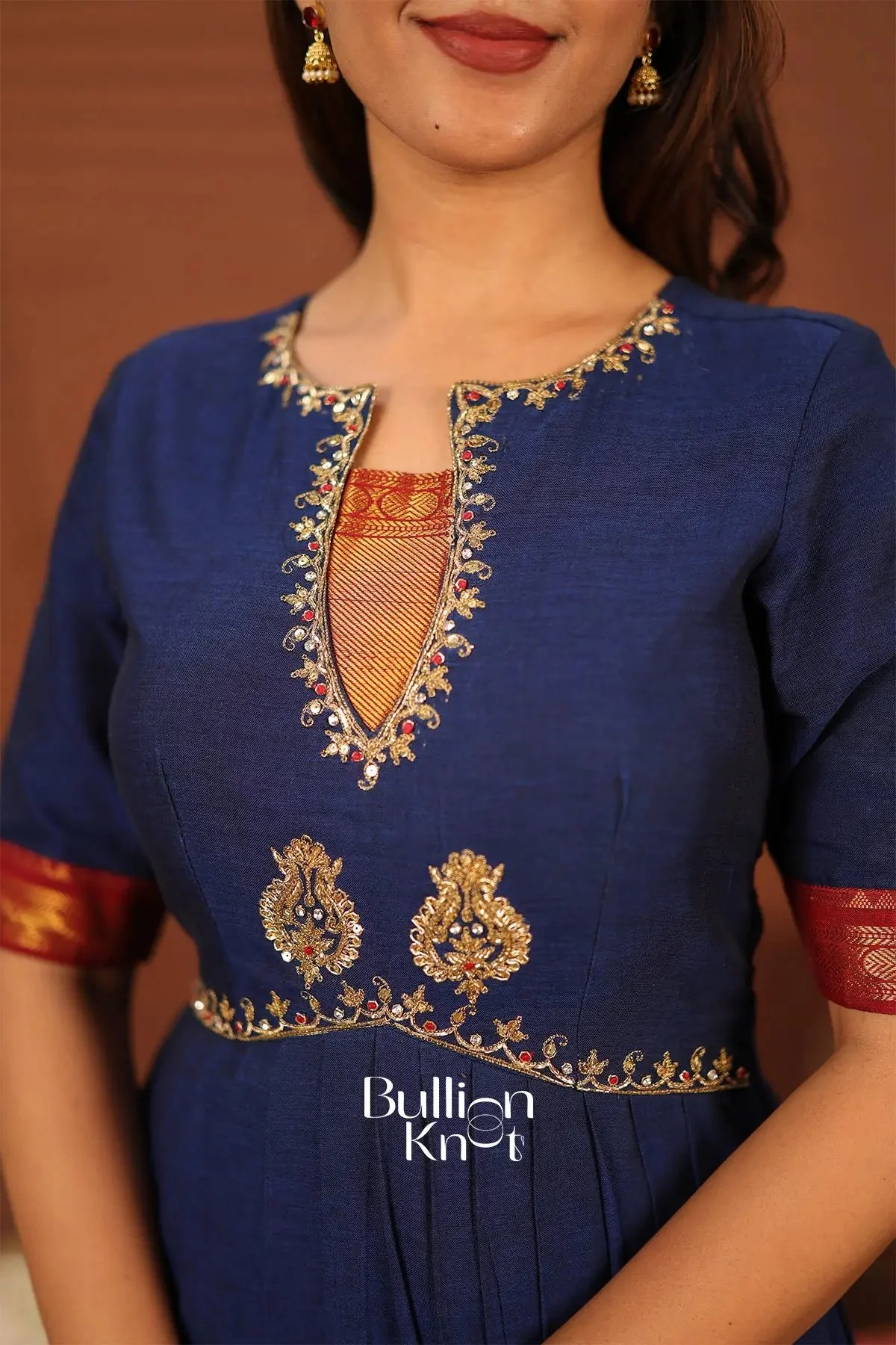Sambhavi Blue Anarkali Suit Set - Handloom Cotton Elegance - Image 3