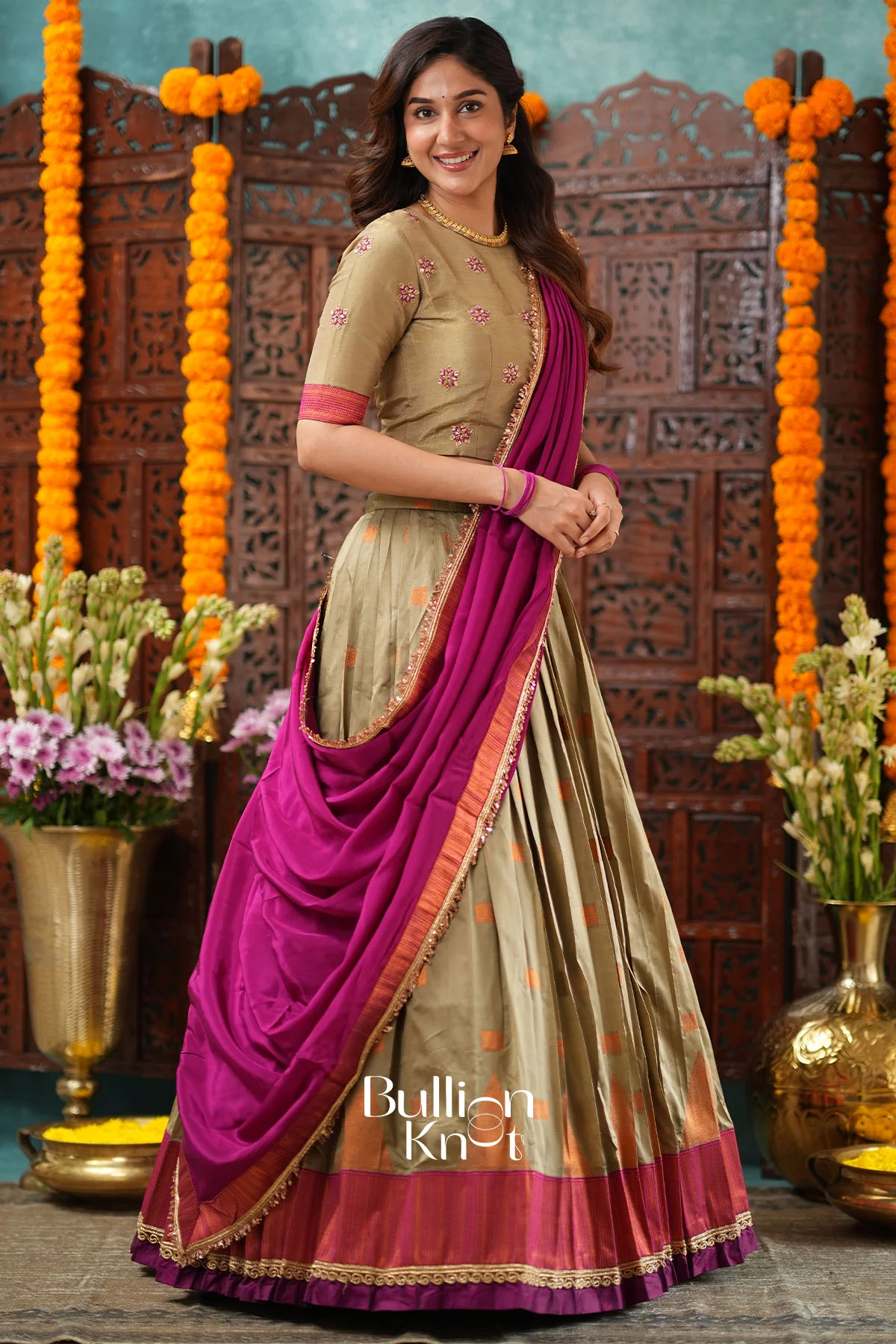 Saubhagya Copper Wine Natural Crep Lehenga Set - Image 6