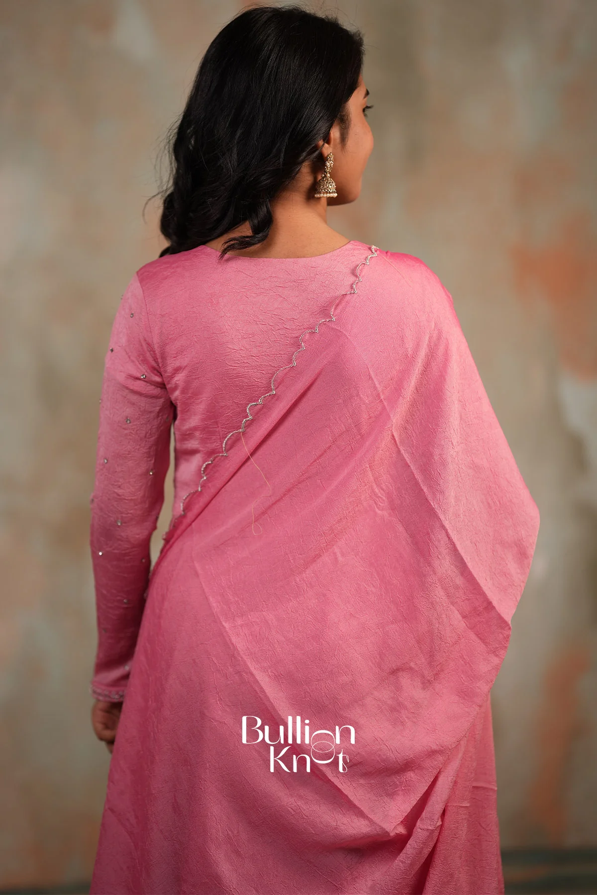 Sharanya Crush Silk Pink Dress - Madhubala Neckline Gown - Image 4