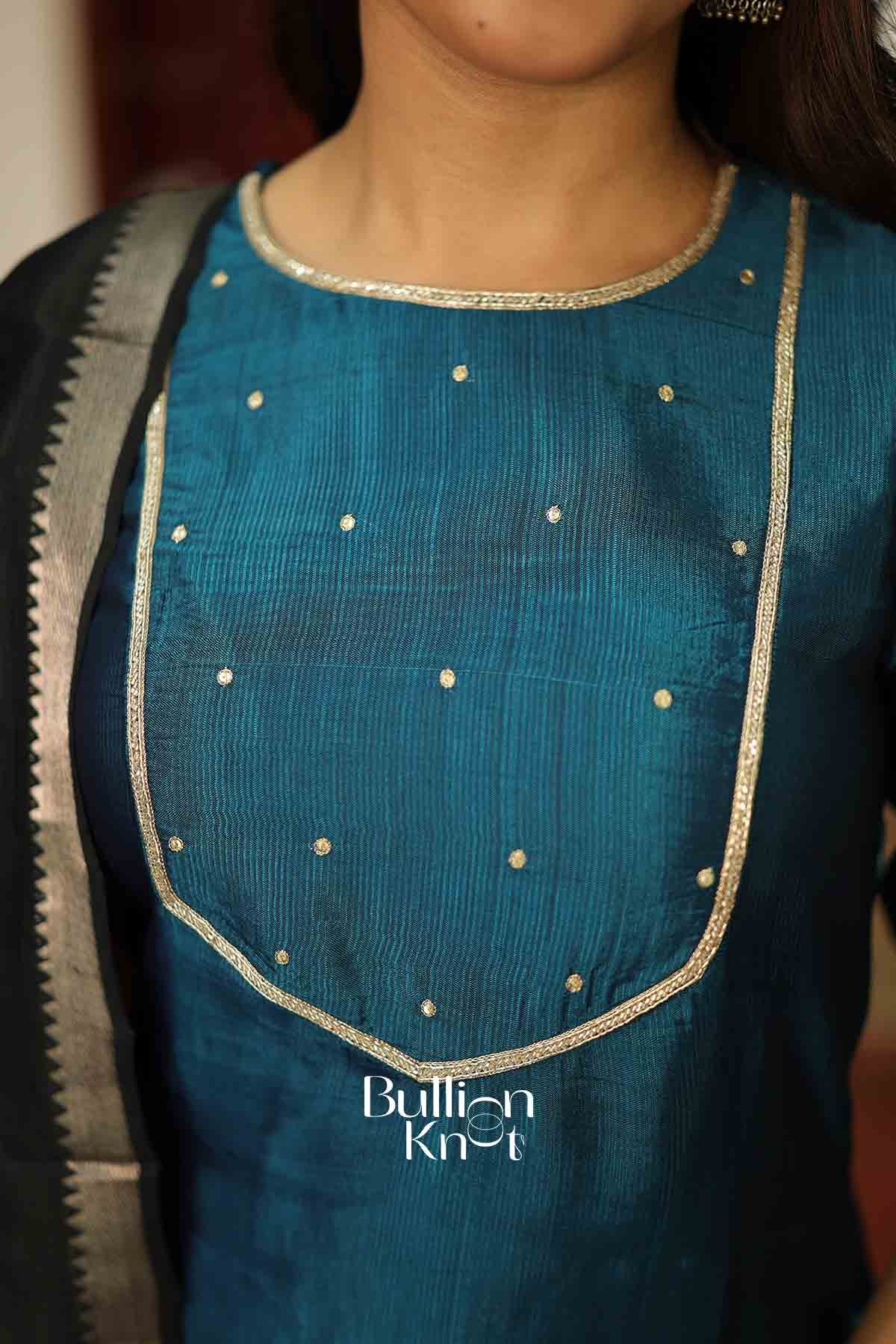 Shruti Blue Mangalagiri Kurta Set with Dupatta - Image 3