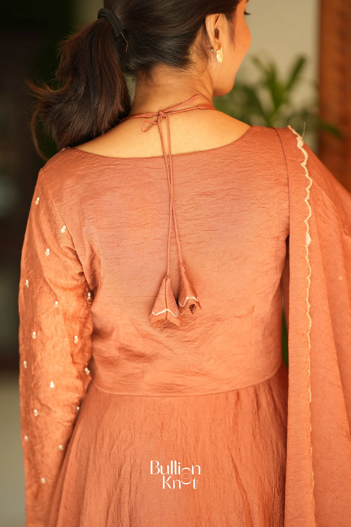 Sumedha Crush space silk Rust embroidery Suit Set - Image 4