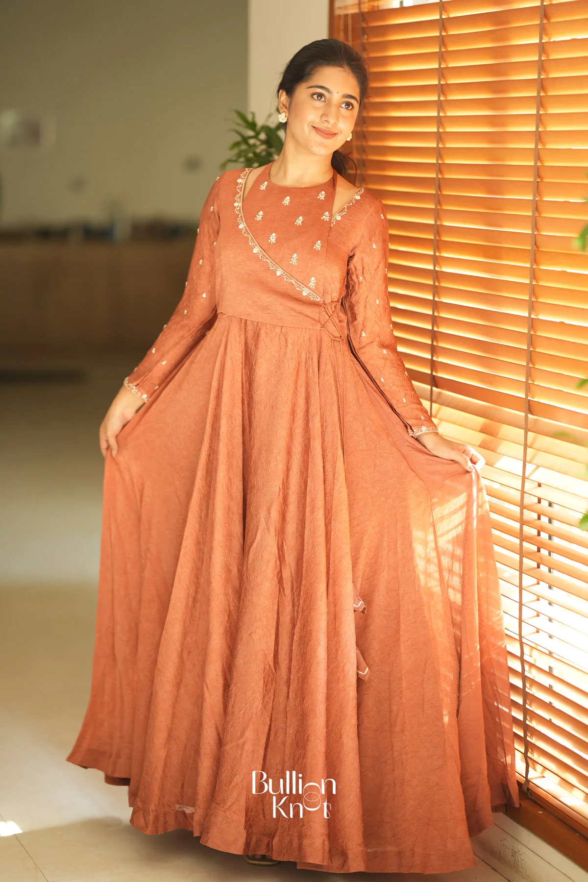 Sumedha Crush space silk Rust embroidery Suit Set - Image 5