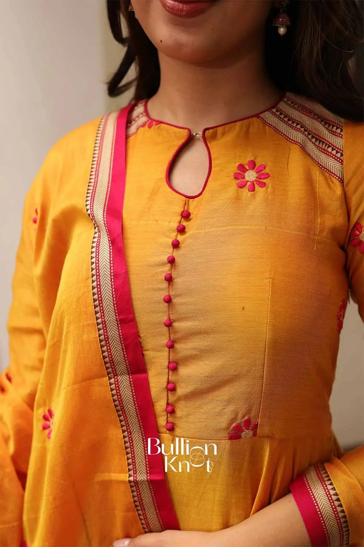 Suneeti Yellow Handloom Anarkali Kurta Set for Celebrations - Image 3
