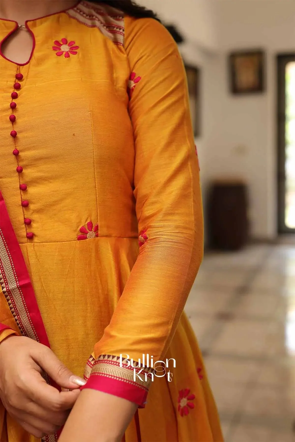 Suneeti Yellow Handloom Anarkali Kurta Set for Celebrations - Image 7