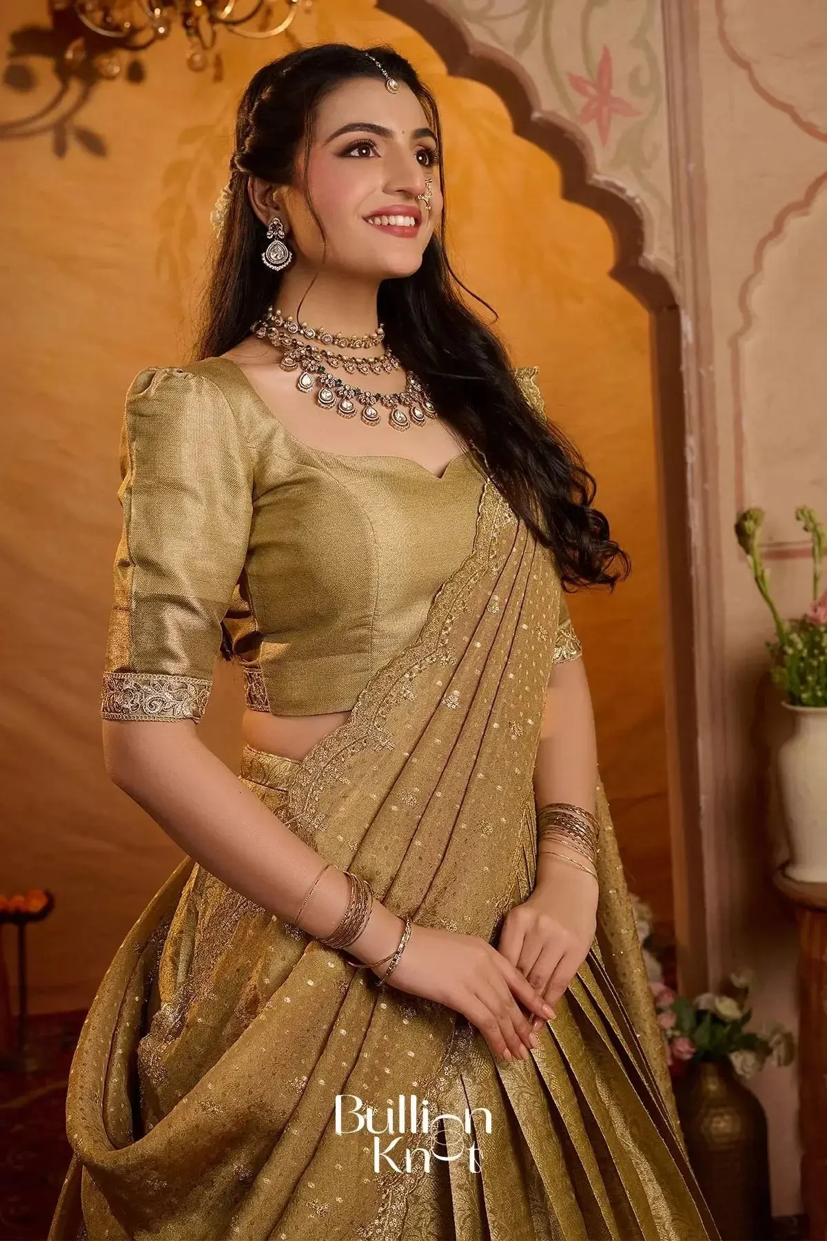 Swarnamayi Kanjivaram Silk Lehenga Set in Golden - Image 2