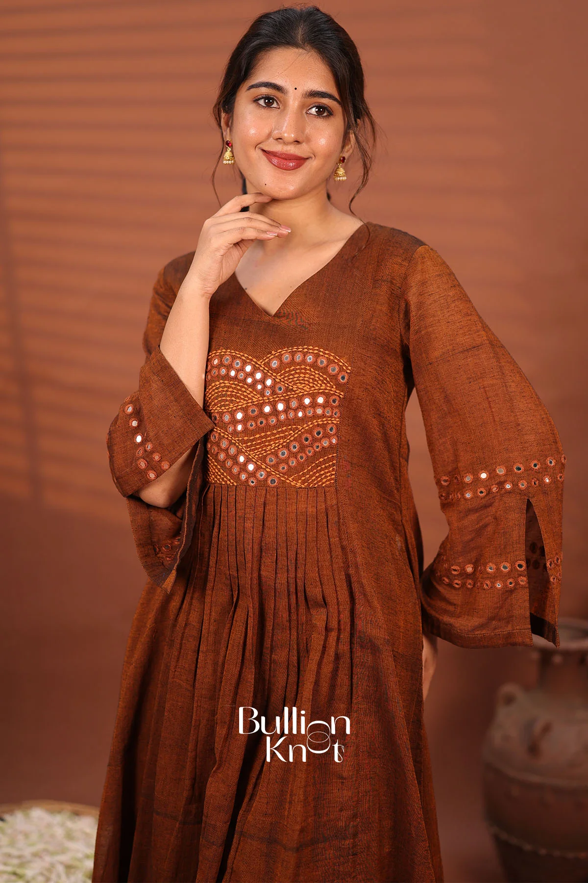 Taana Bana Handloom Brown A-line Kurta Set - Image 7