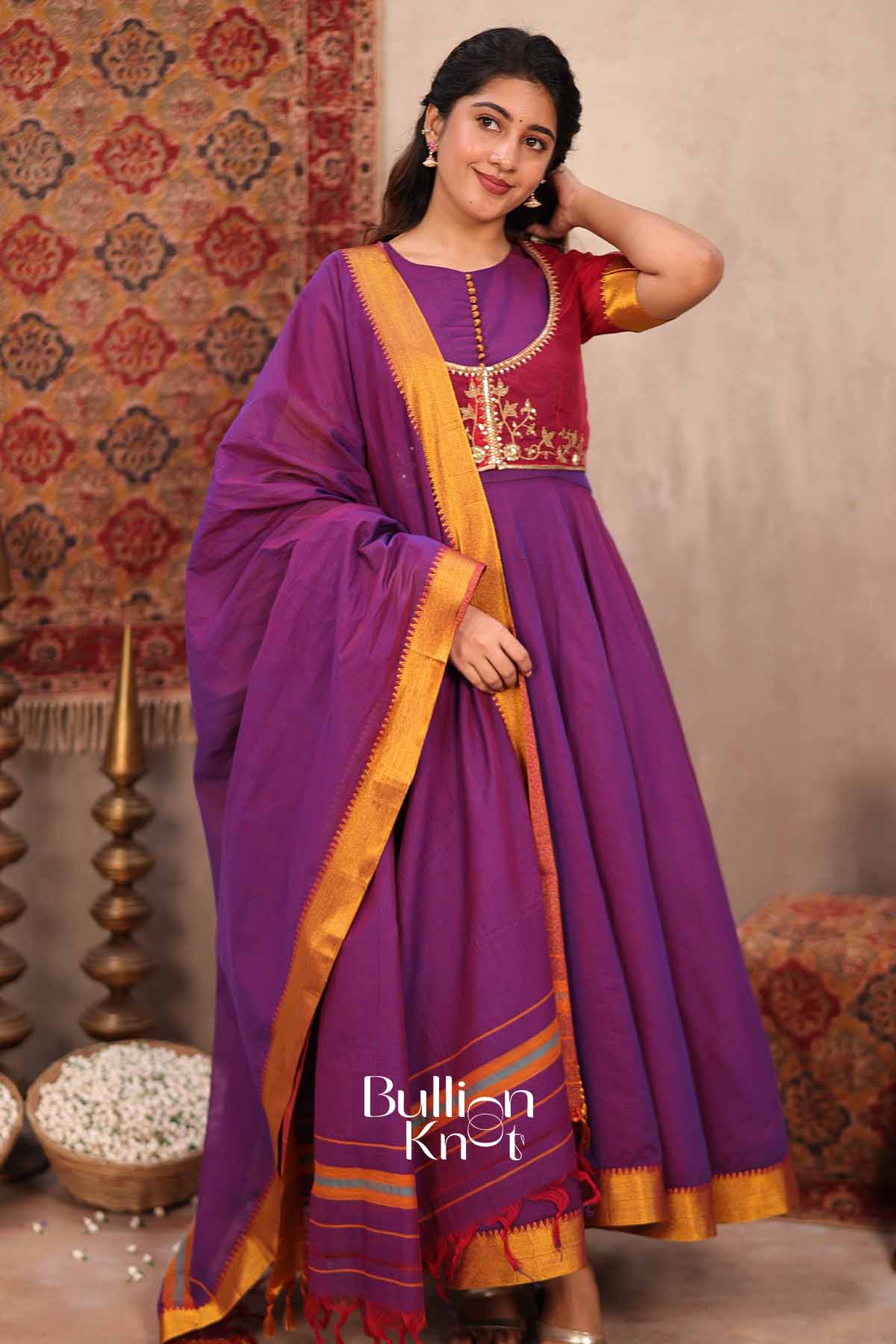Taasvi | Purple Handloom Anarkali Suit Set for Women | Festive & Party Wear - Image 4