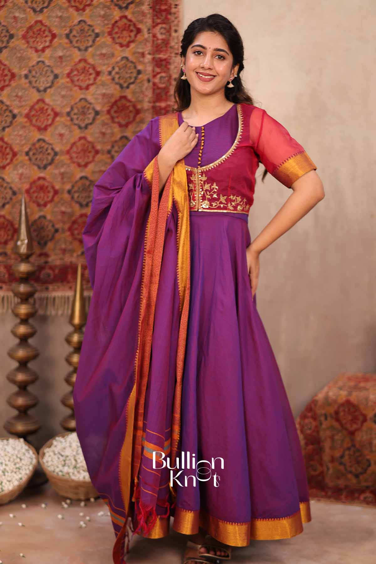 Taasvi | Purple Handloom Anarkali Suit Set for Women | Festive & Party Wear - Image 5