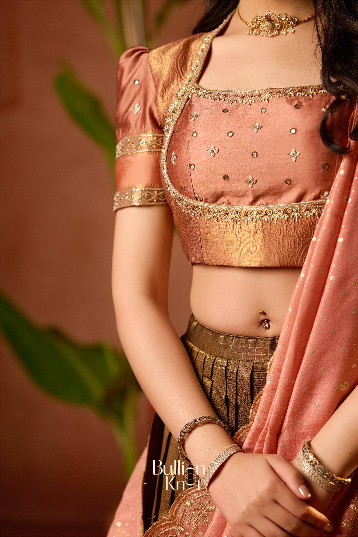 Tamannaah Copper Mirror Work Lehenga Set - Image 10