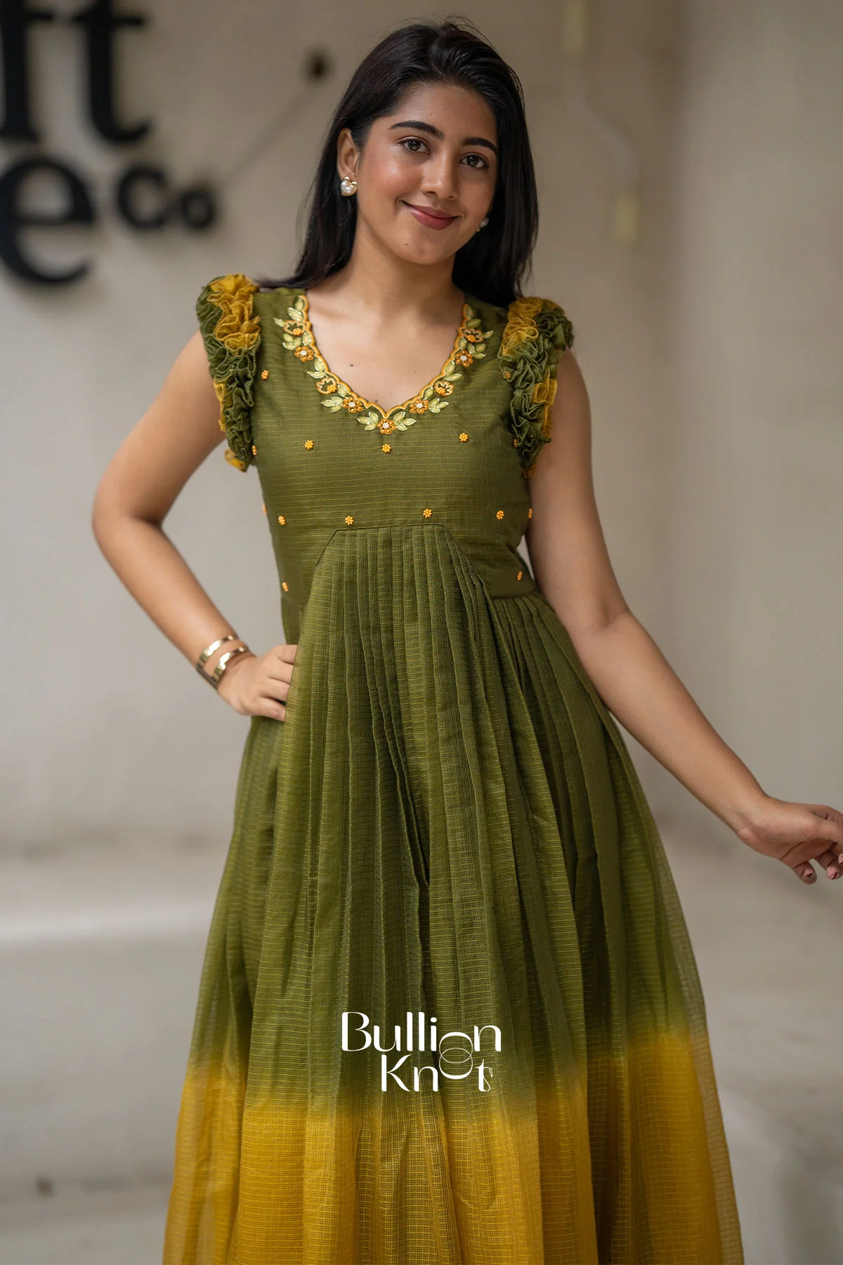 Teracotta Olive Green Ruffle Midi Dress for Festive Occasions - Image 6