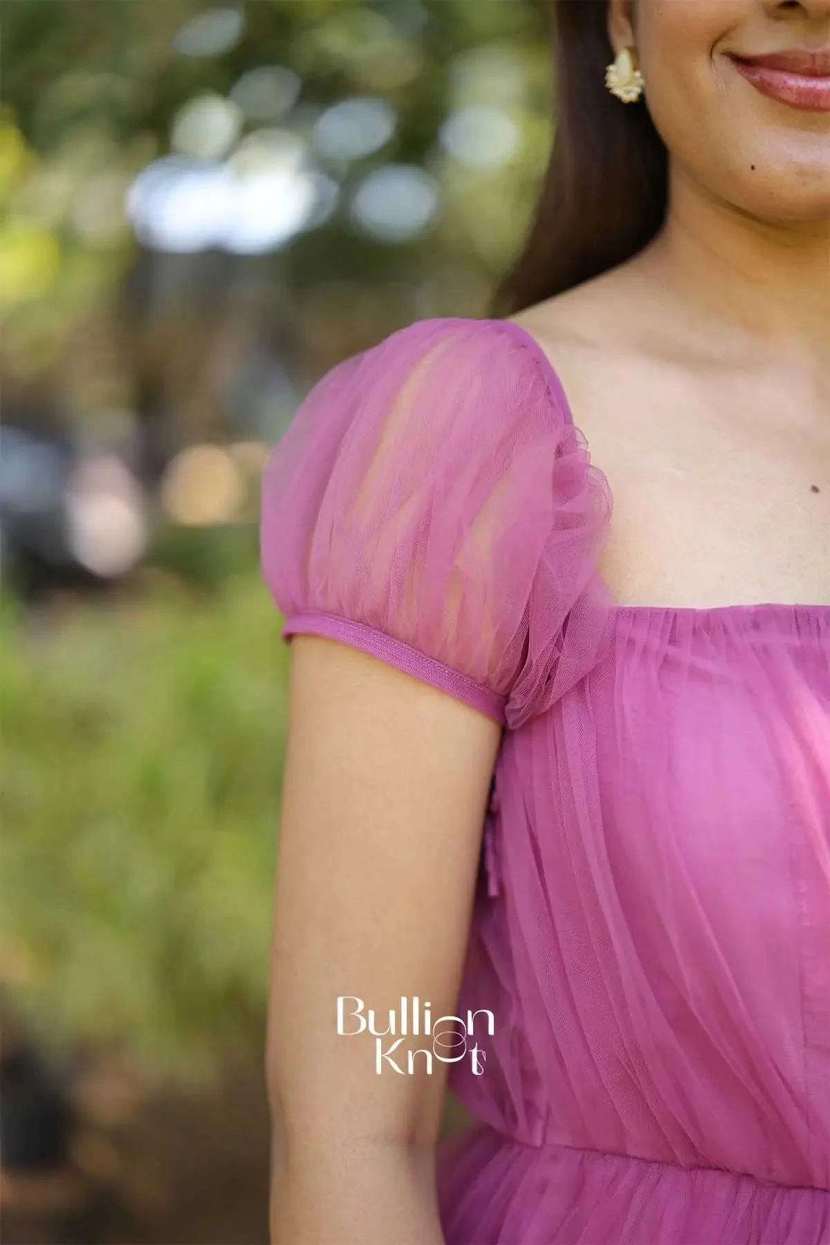 Pearl garden Interchangeable Sleeve Soft Net Pink Gown - Image 5