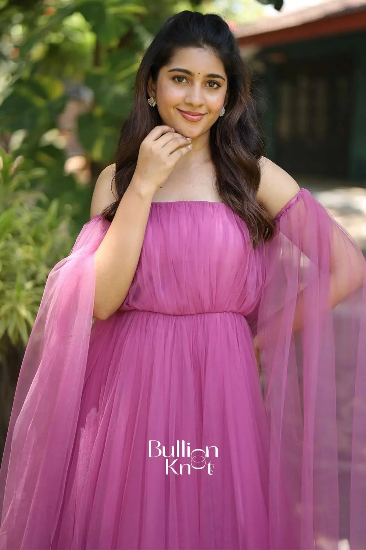 Pearl garden Interchangeable Sleeve Soft Net Pink Gown - Image 7