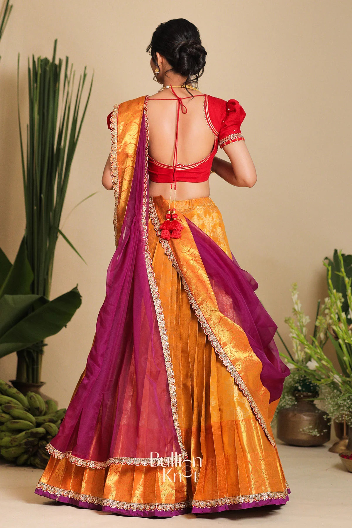 Twisha Half Saree Dola Silk Red Lehenga Set - Image 4