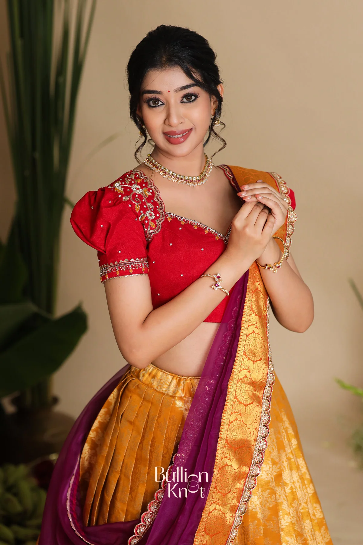 Twisha Half Saree Dola Silk Red Lehenga Set - Image 6