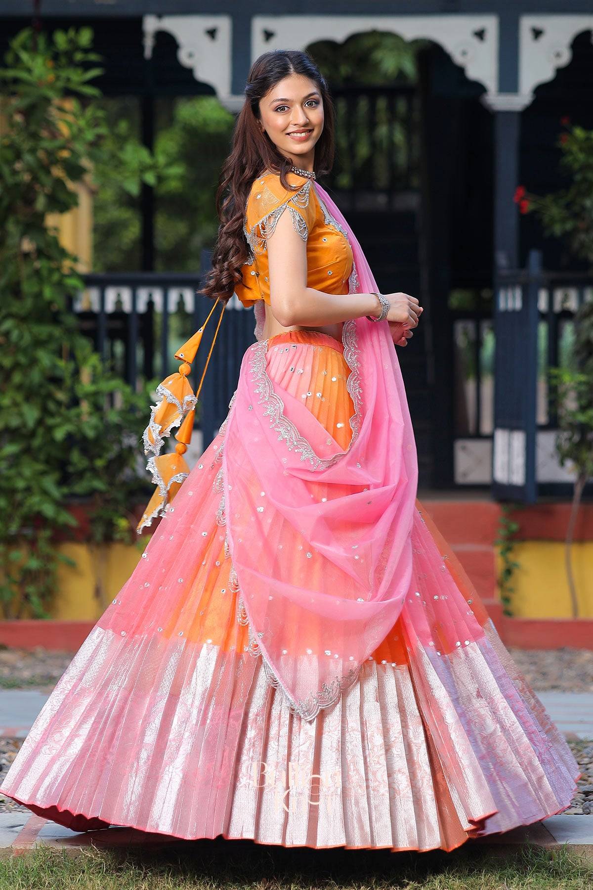 Tyohar Organza Orange Lehenga Set - Image 9