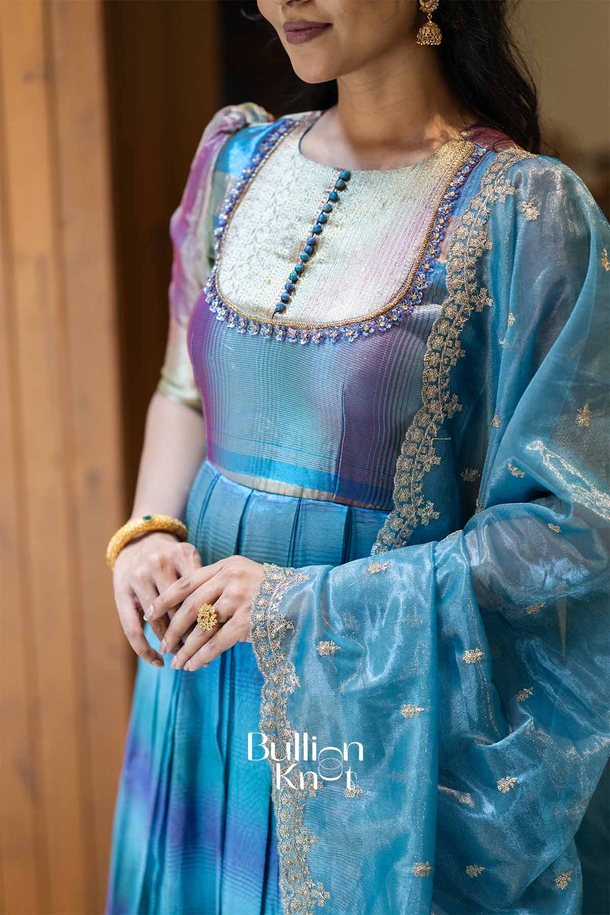 Uma Pattu Blue Organza Dress for Elegant Celebrations - Image 3