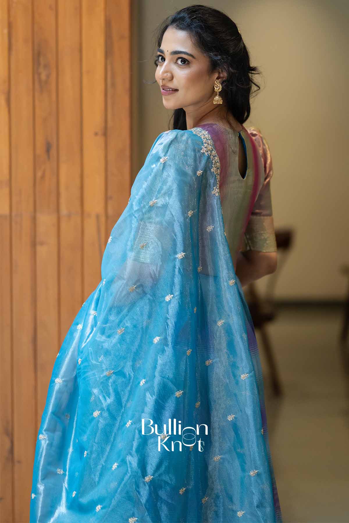 Uma Pattu Blue Organza Dress for Elegant Celebrations - Image 4