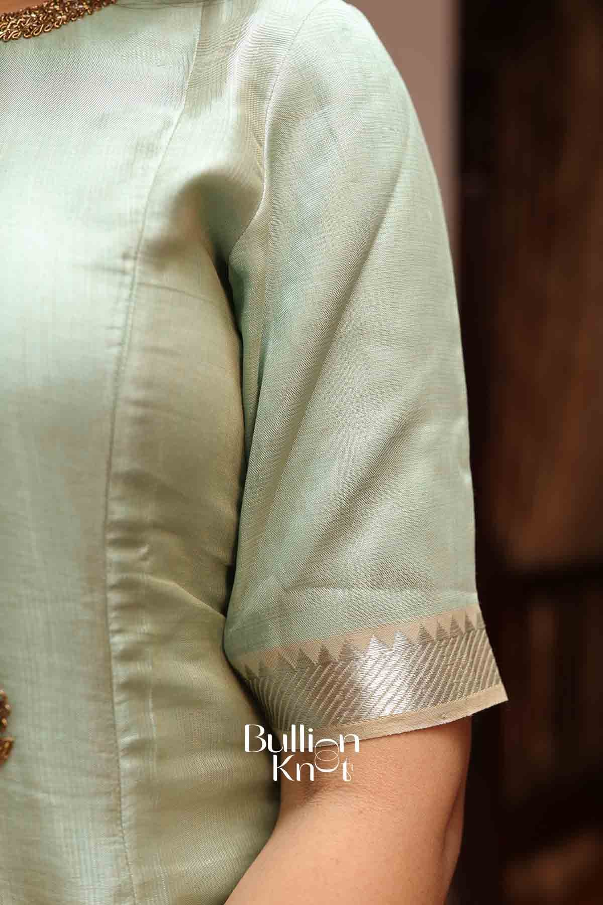 Vaibhavi | Elegant Pista Green Mangalagiri Suit Set with Dupatta - Image 4