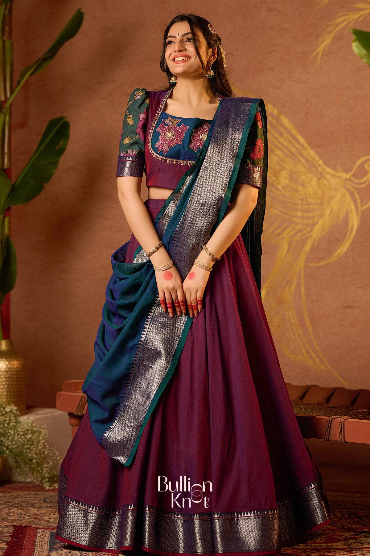 Vamika Half Saree Wine Lehenga - Image 6
