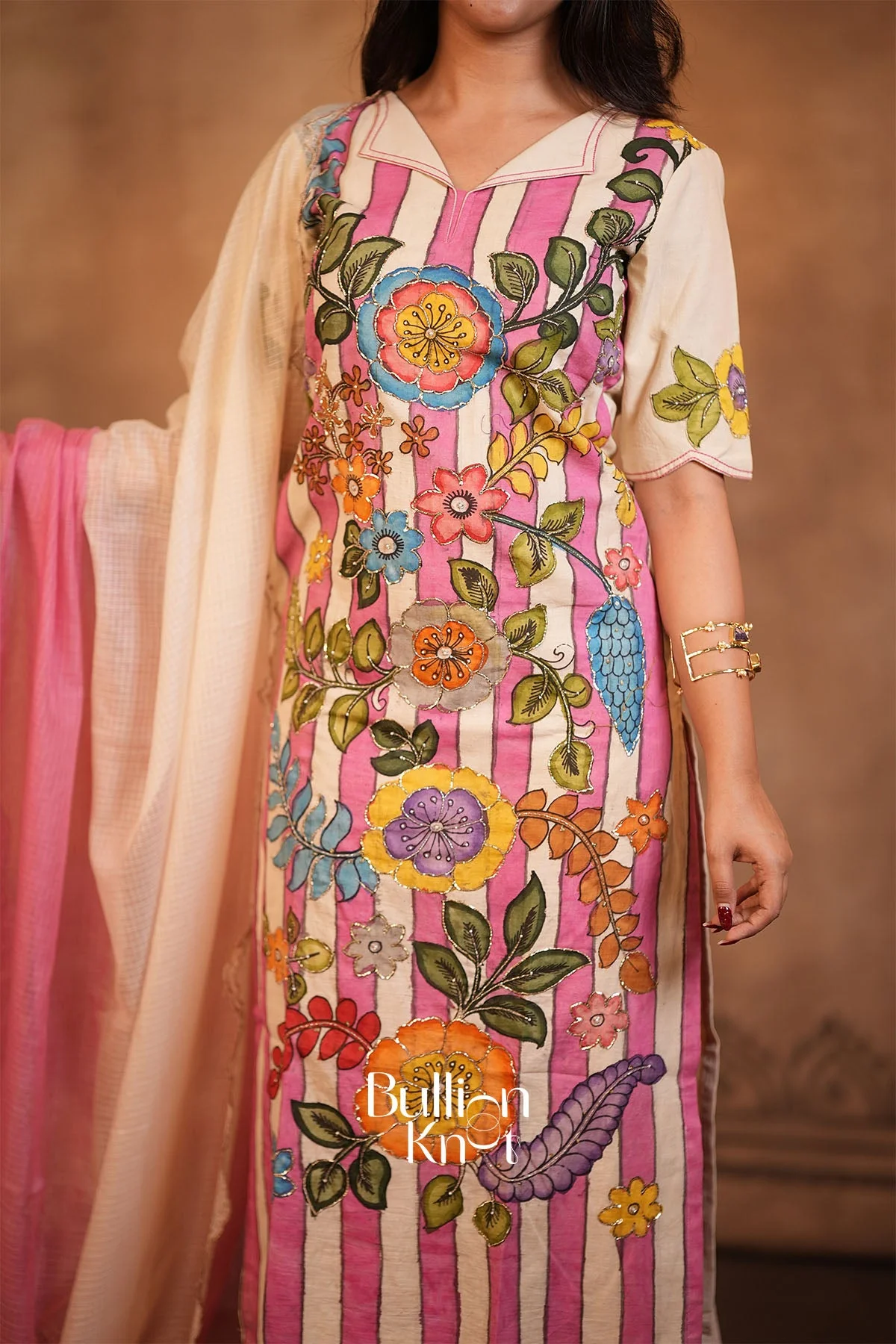 Vastrakalam Kalamkari Pink Kurta Set for Elegant Occasions - Image 4