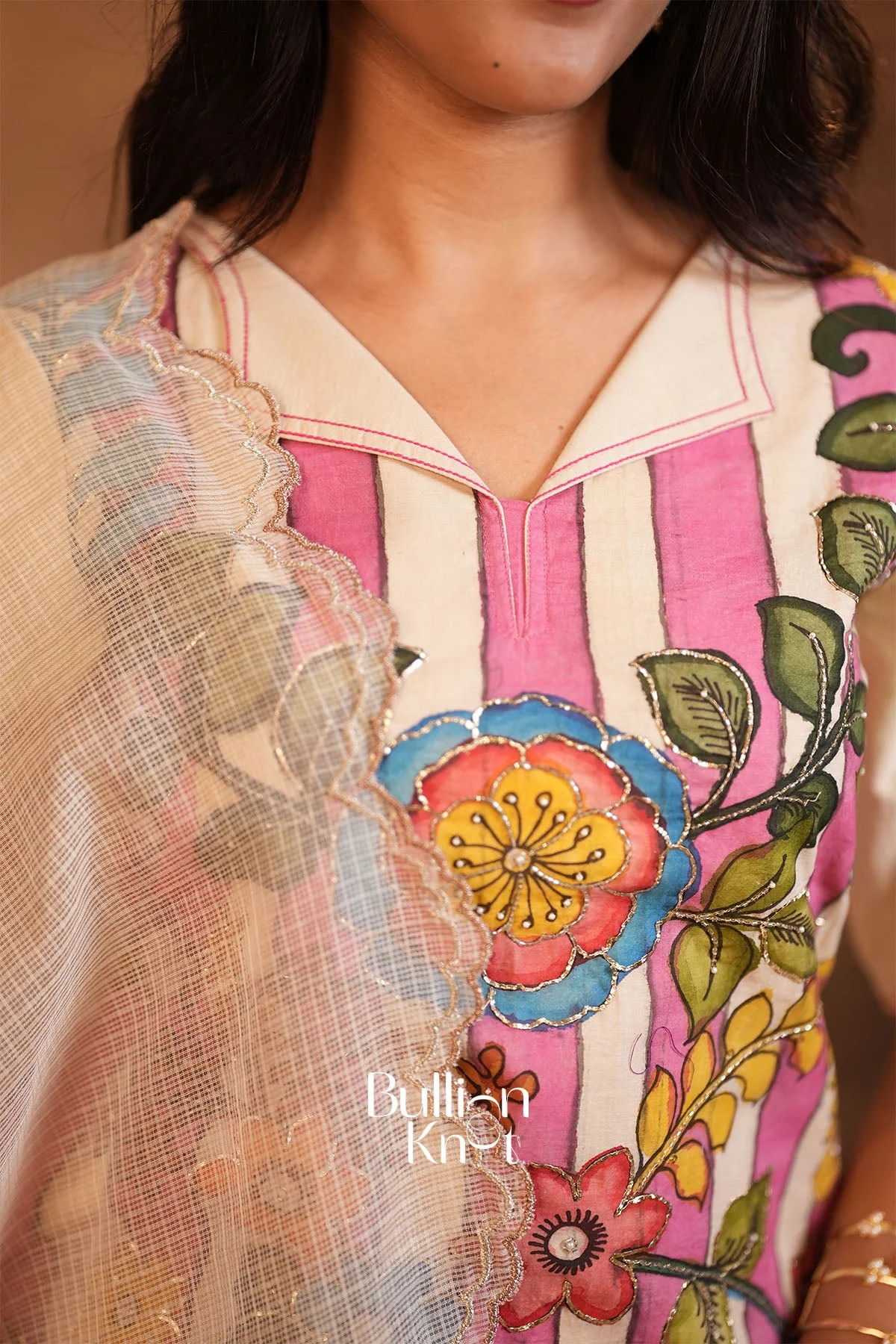 Vastrakalam Kalamkari Pink Kurta Set for Elegant Occasions - Image 5
