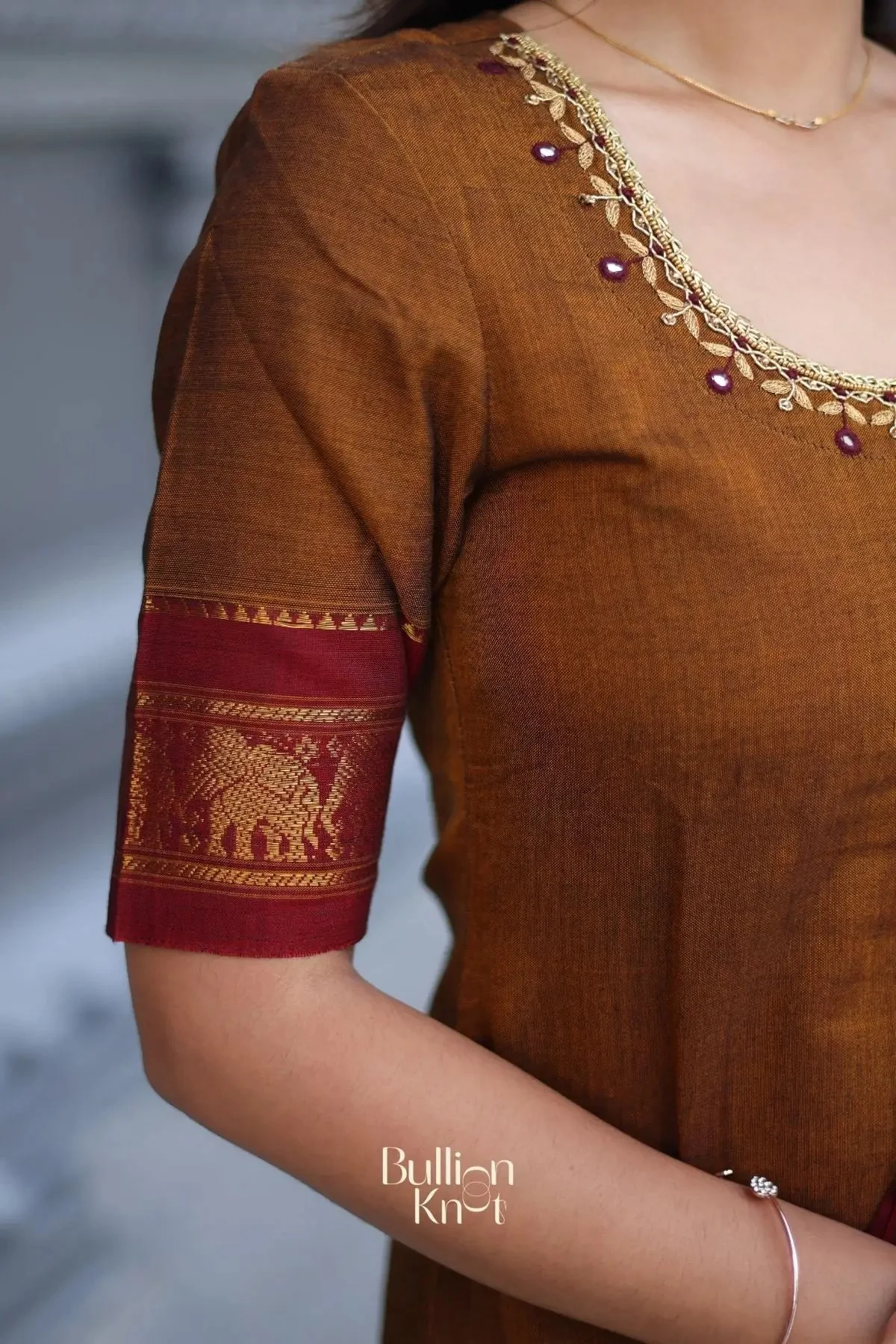 Vidhya  Handloom Ochre Yellow Suit Set - Image 3