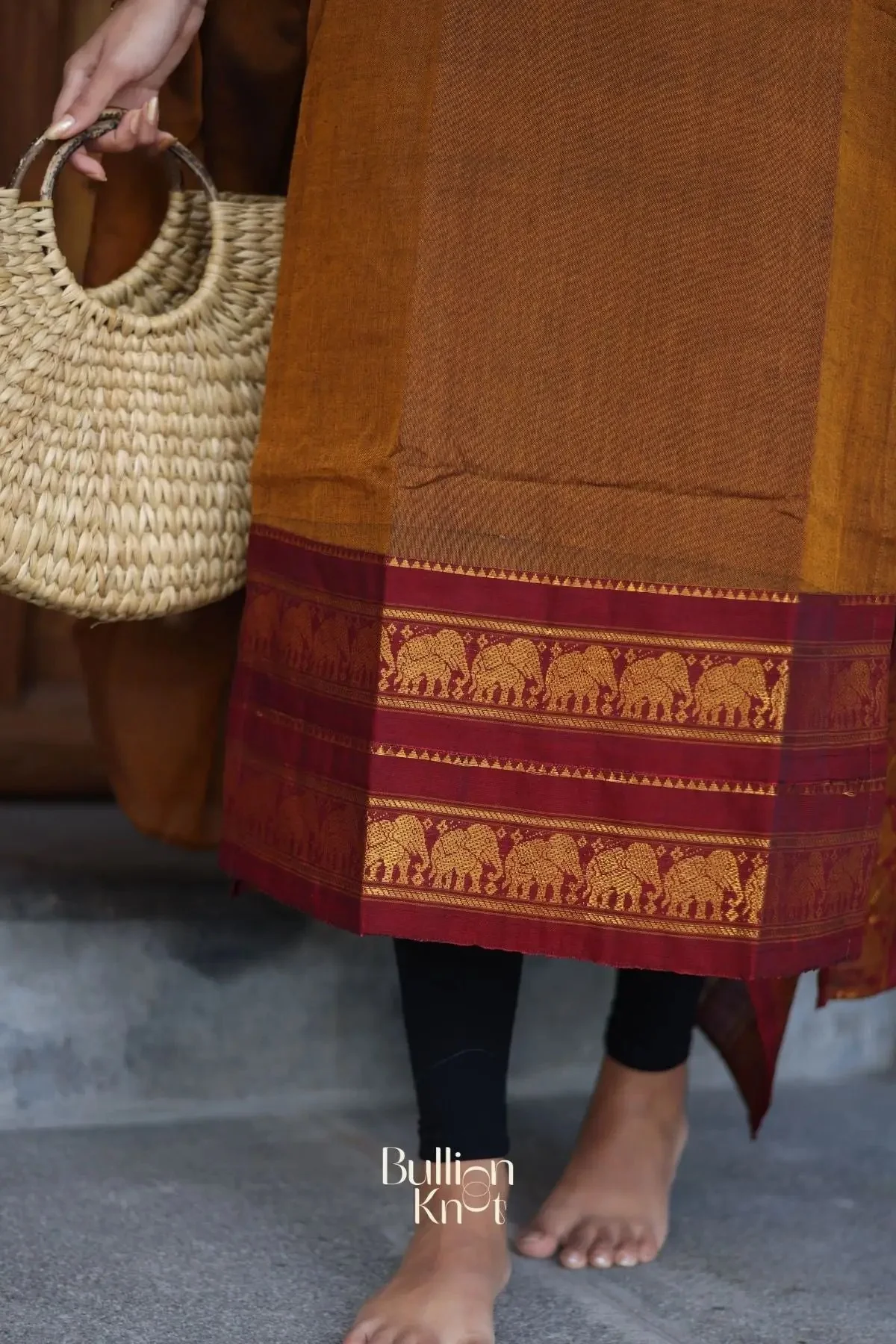 Vidhya  Handloom Ochre Yellow Suit Set - Image 5
