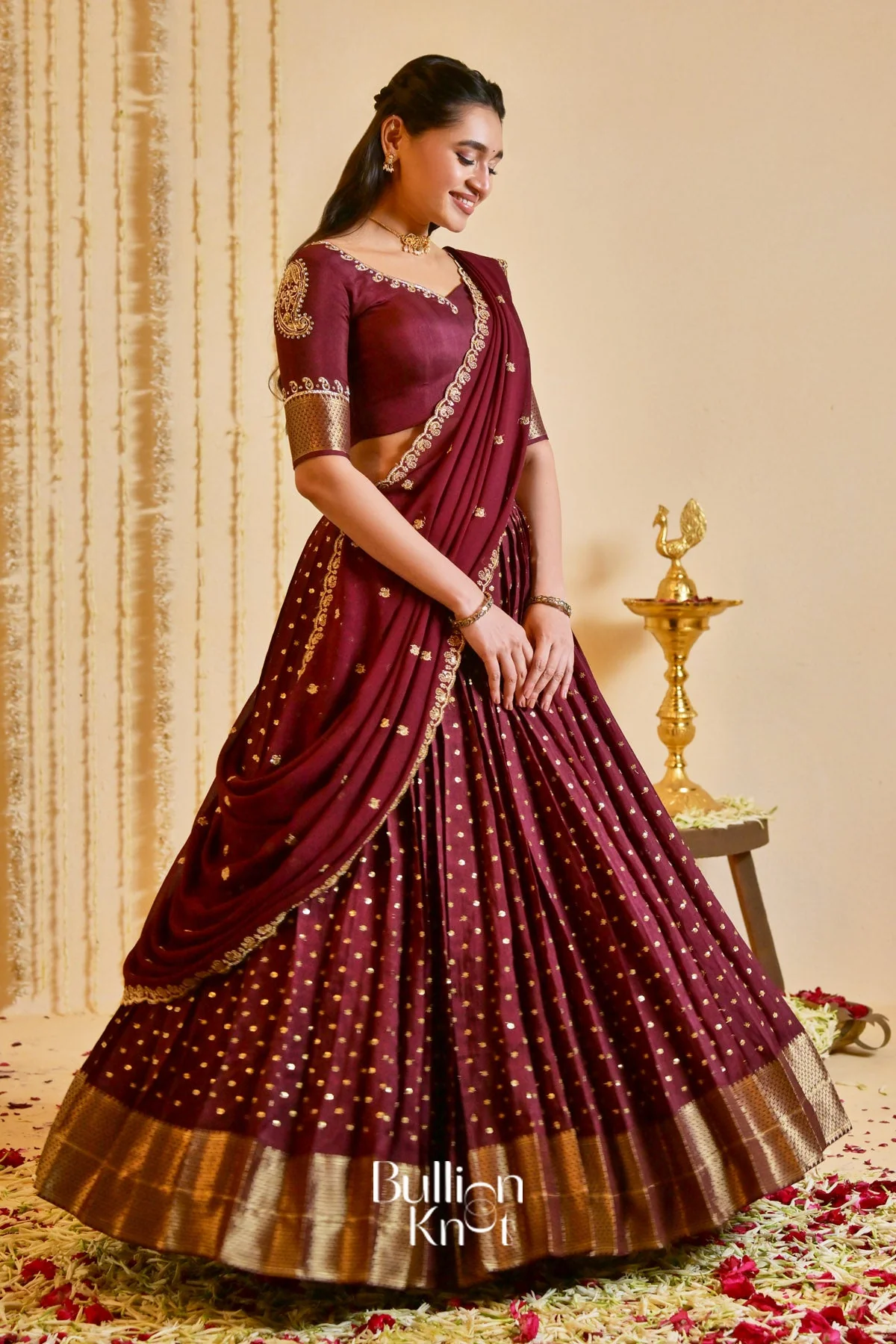 Wineesha Maroon Viscose Dola Lehenga Set - Image 6