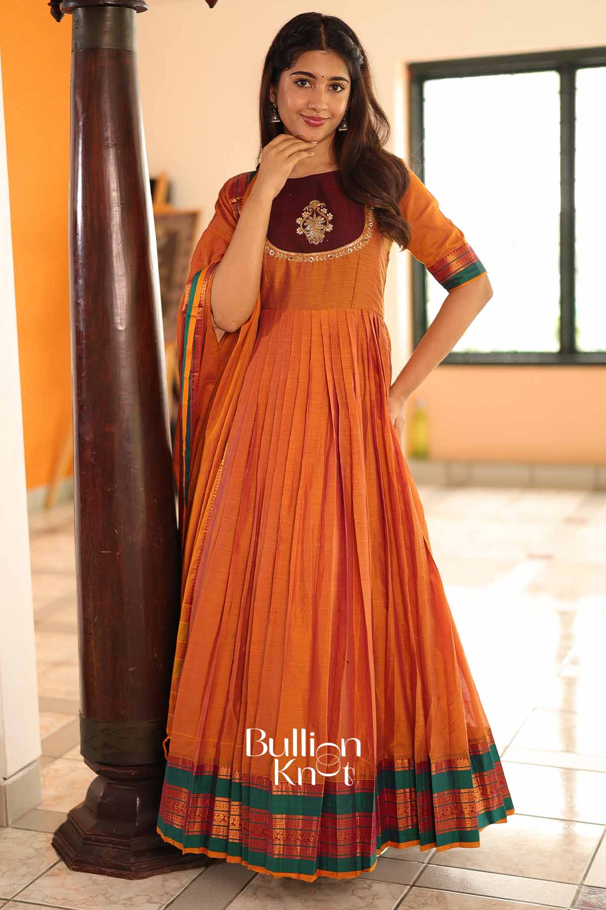Yashika Orange Handloom Anarkali Kurta Set for All Occasions - Image 6