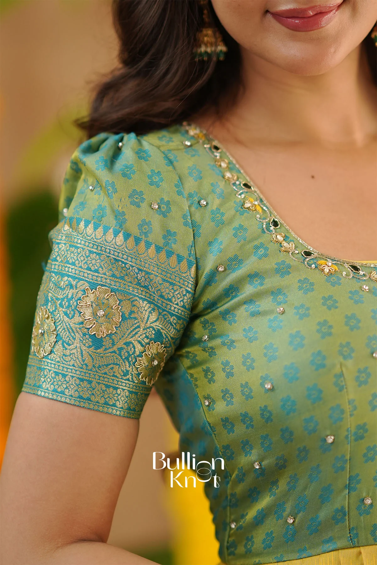 Yogita Banarasi Silk Pattu Dress in Yellow - Image 3