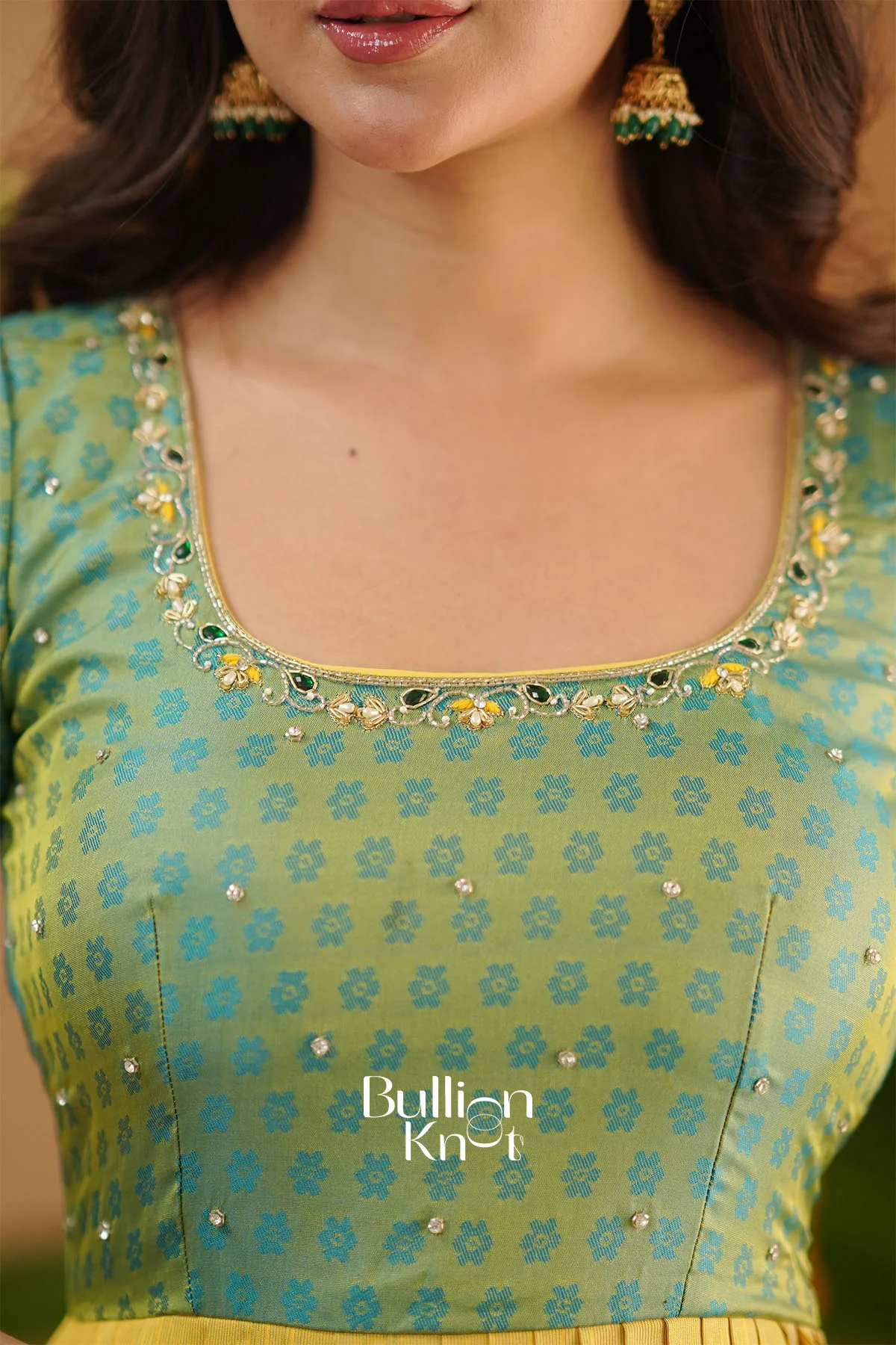 Yogita Banarasi Silk Pattu Dress in Yellow - Image 4