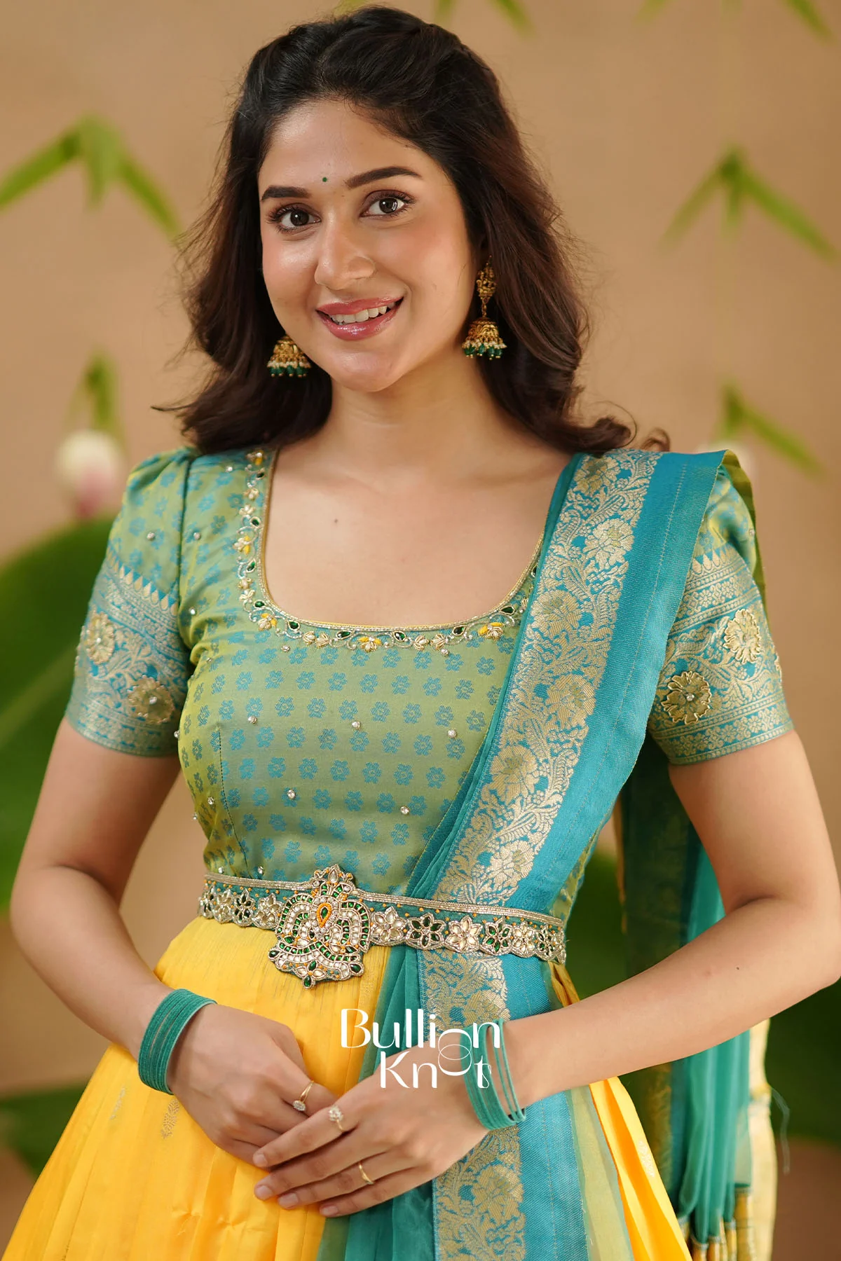 Yogita Banarasi Silk Pattu Dress in Yellow - Image 5