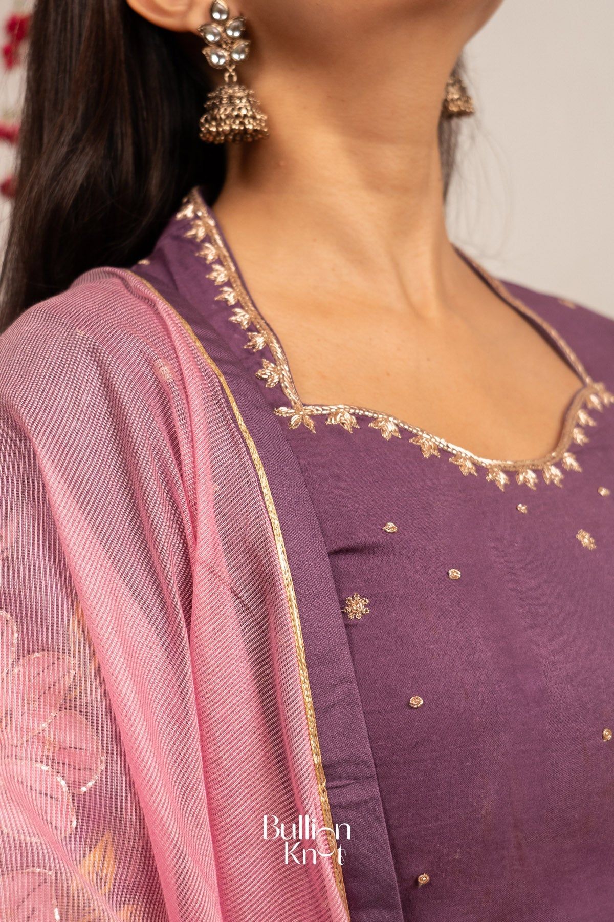 Zaribaag Pan Kalamkari  Dark Onion Suit Set - Image 3
